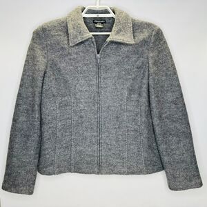 Sarah Jacket Blazer Size Large 100% Felted Wool Heather Gray Zip Up Front Collar